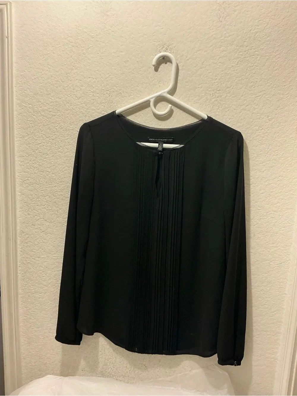 White House Black Market Black Pleated Detail Blouse